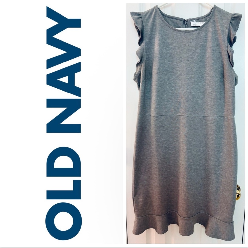 Old Navy Dress gray flutter sleeve knit ruffled hem zipper XL business casual - Picture 5 of 5